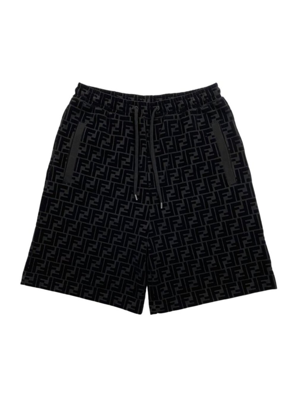 Fendi Shorts FF Motif 46 Cotton Velour Logo Black